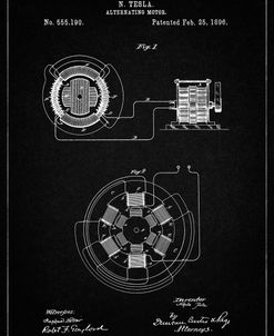 PP505-Vintage Black Tesla Alternating Motor Patent Poster