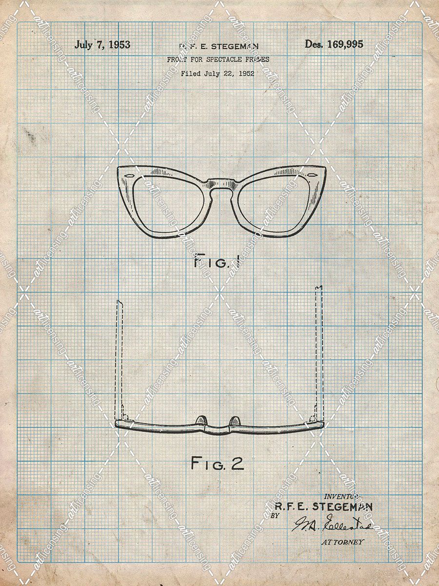 PP541-Antique Grid Parchment Ray Ban Horn Rimmed Glasses Patent Poster