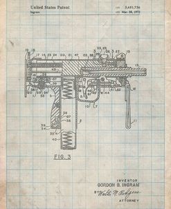 PP584-Antique Grid Parchment Mac-10 Uzi Patent Poster