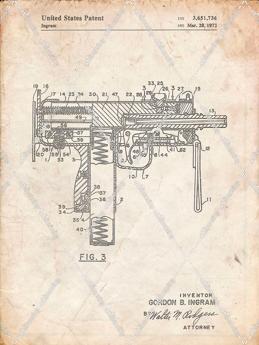 PP584-Vintage Parchment Mac-10 Uzi Patent Poster