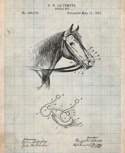 PP611-Antique Grid Parchment Horse Bridle Bit Poster