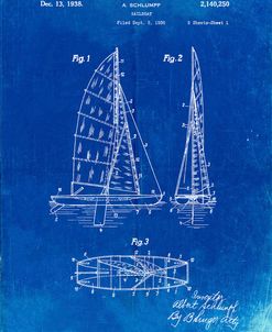 PP769-Faded Blueprint Collapsable Sailboat Poster