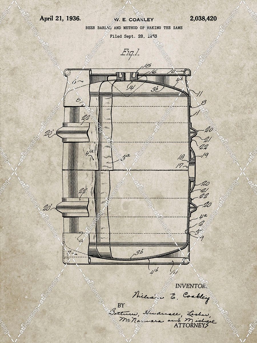 PP727-Sandstone Beer Barrel Patent Poster