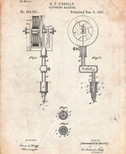 PP814-Vintage Parchment First Tattoo Machine Patent Poster