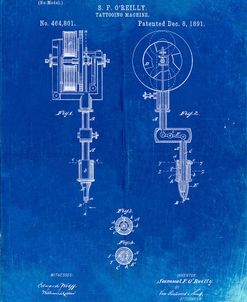 PP814-Faded Blueprint First Tattoo Machine Patent Poster