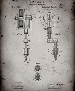 PP814-Faded Grey First Tattoo Machine Patent Poster