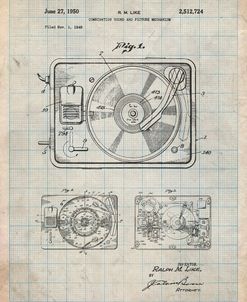 PP1009-Antique Grid Parchment Record Player Patent Poster