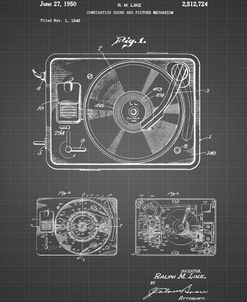 PP1009-Black Grid Record Player Patent Poster