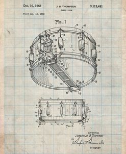 PP1018-Antique Grid Parchment Rogers Snare Drum Patent Poster