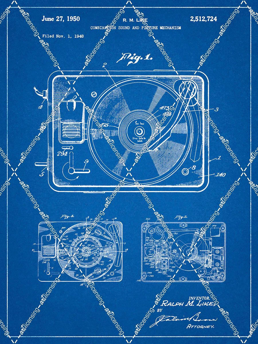 PP1009-Blueprint Record Player Patent Poster