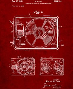 PP1009-Burgundy Record Player Patent Poster