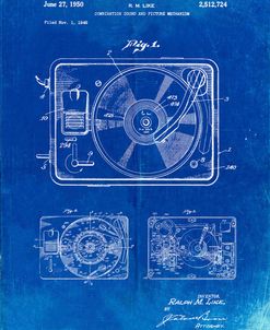 PP1009-Faded Blueprint Record Player Patent Poster