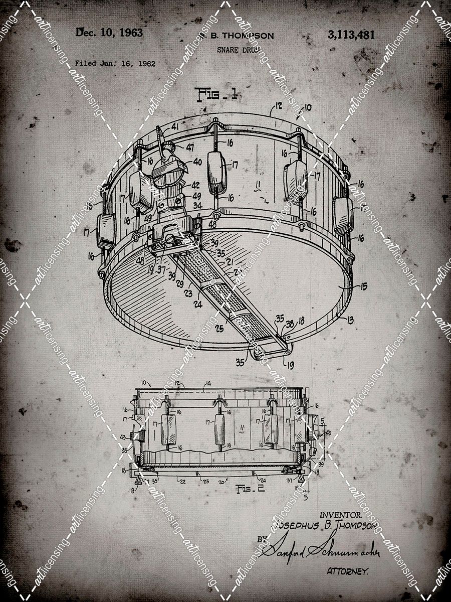 PP1018-Faded Grey Rogers Snare Drum Patent Poster