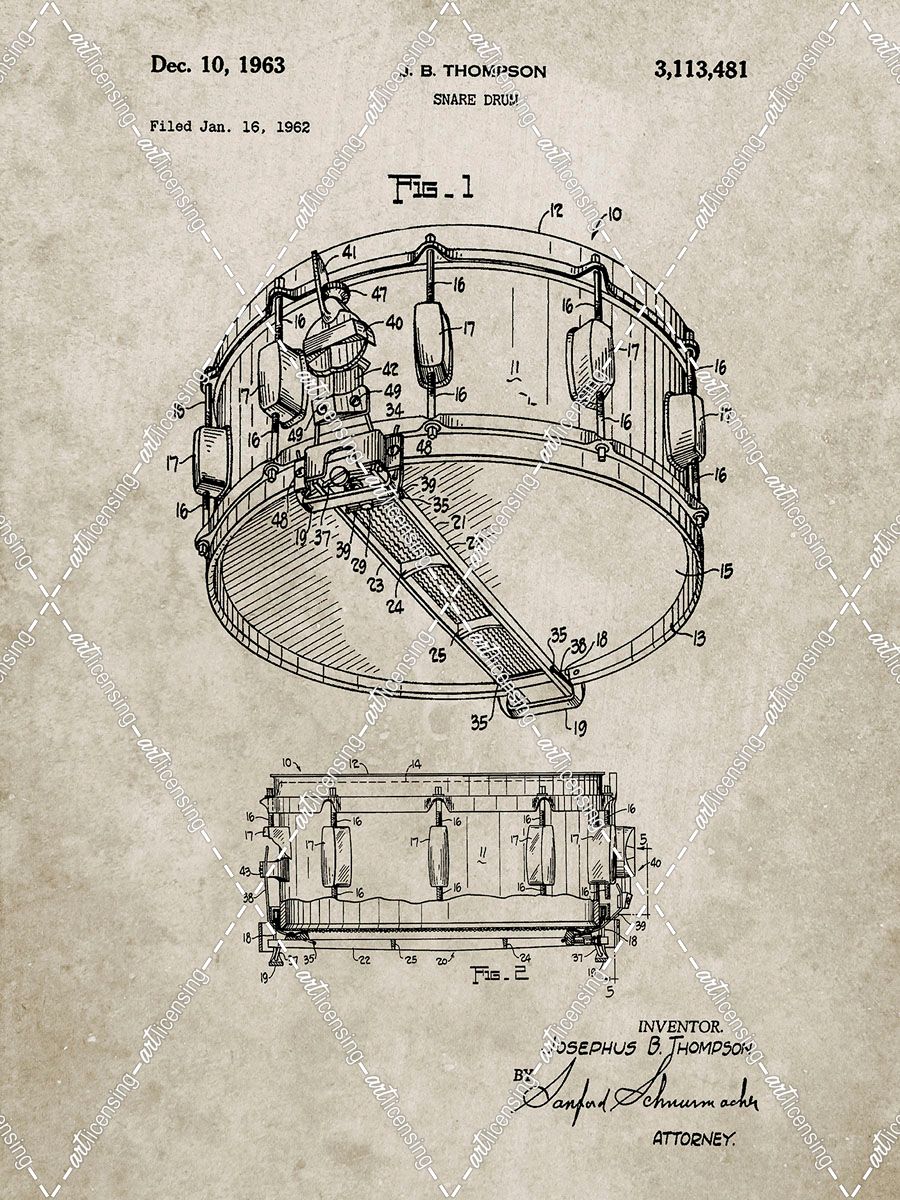 PP1018-Sandstone Rogers Snare Drum Patent Poster