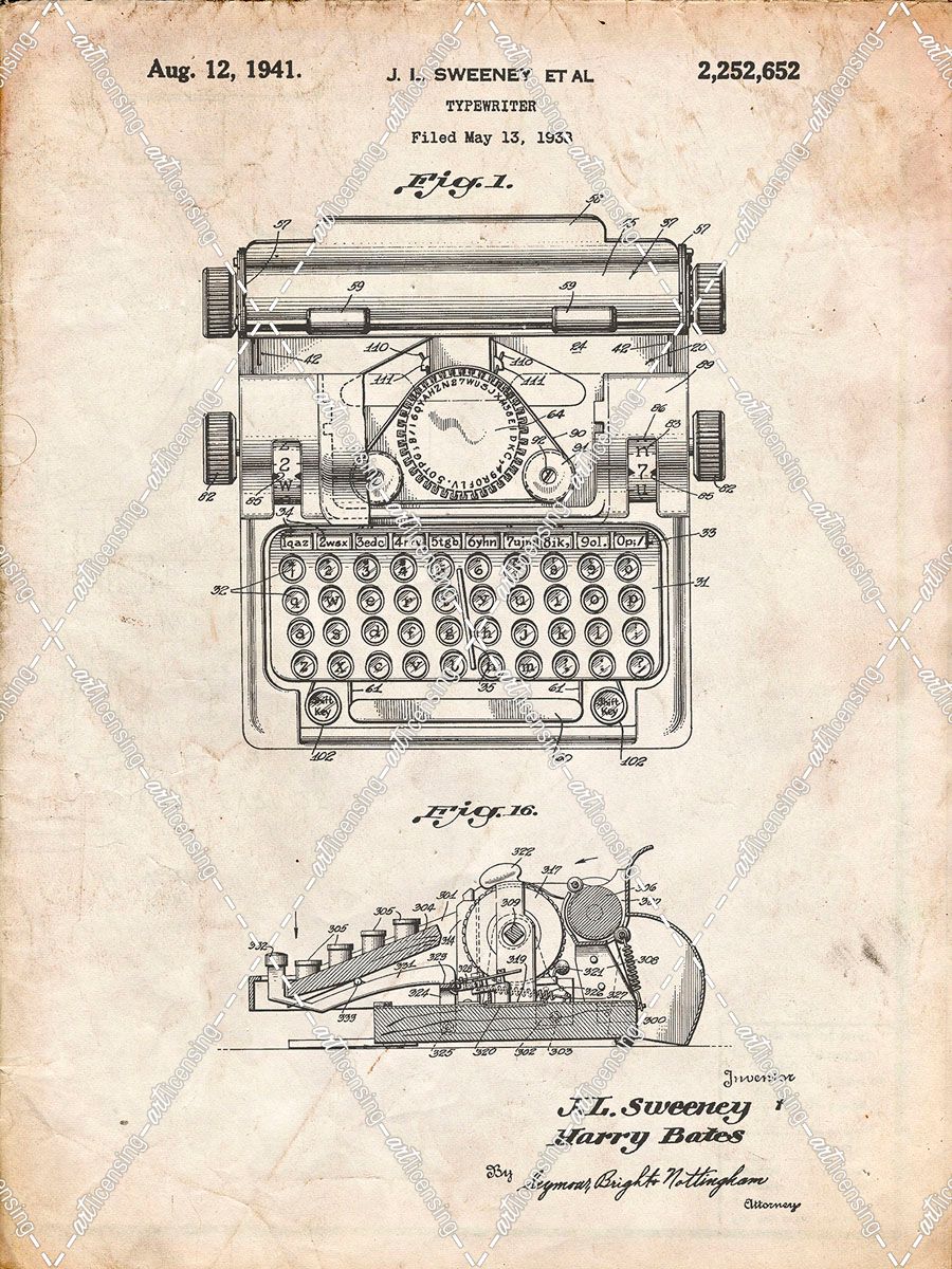 PP1029-Vintage Parchment School Typewriter Patent Poster