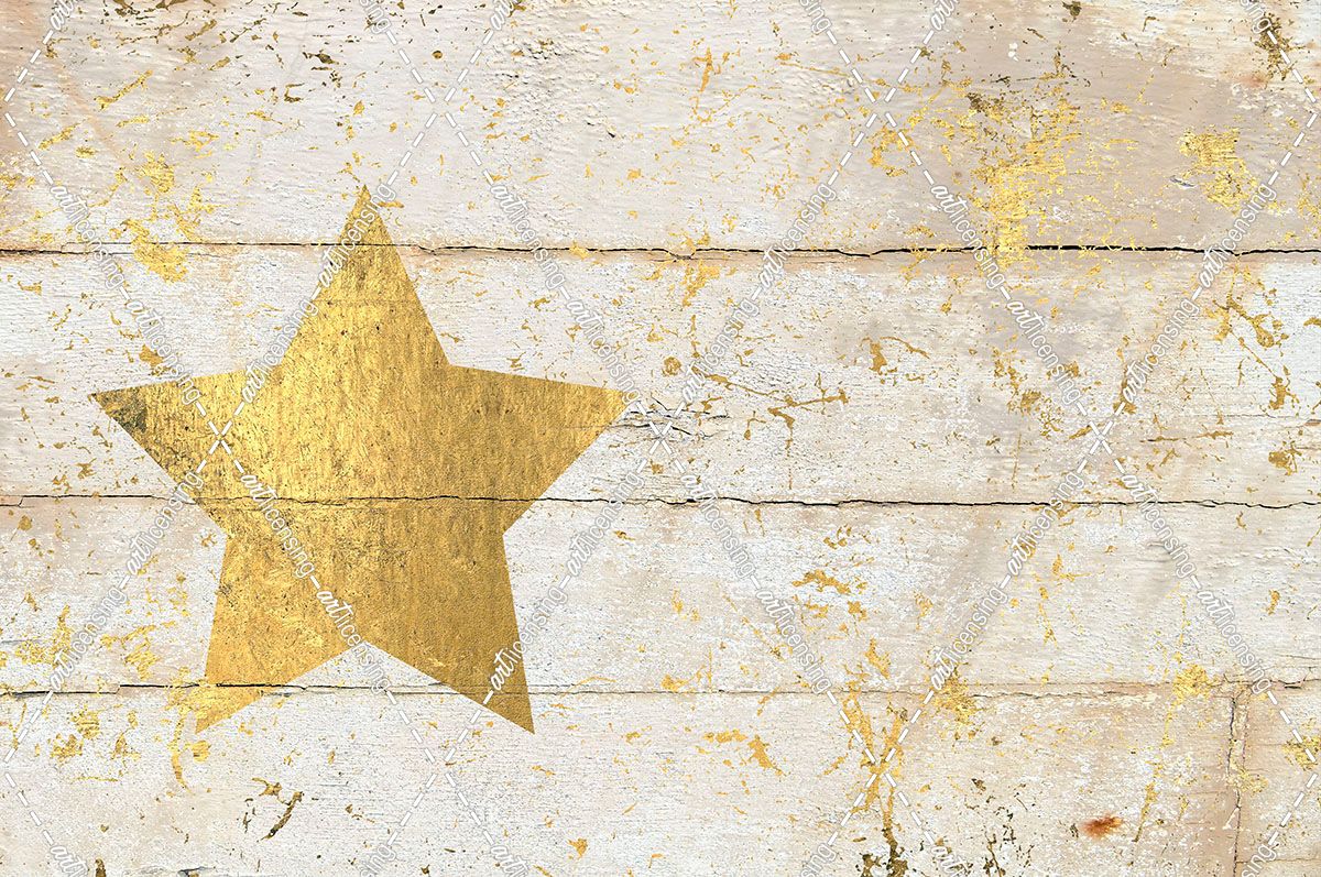 Golden Star on White Wood