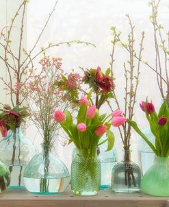 Spring Flowers in Glass Bottles II