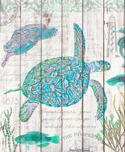 Sea Turtles on Driftwood Panel