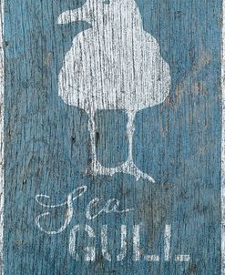 Seagull on Blue Wood