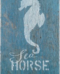 Seahorse on Blue Wood