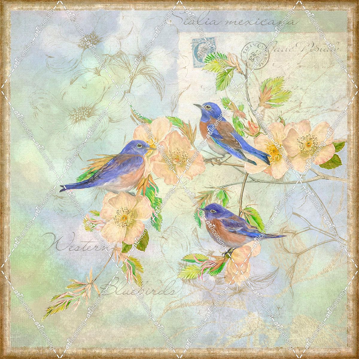 Blue Birds on Blossem Branch
