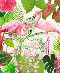 Flamingos And Tropical Leaves