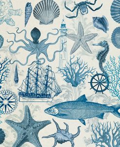 Marine Life In Mono Blue