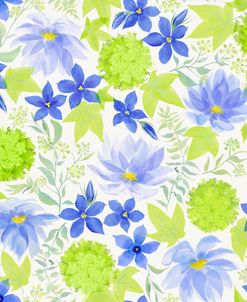 Watercolor Flower Blue Lime Pattern Seamless