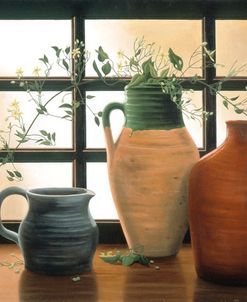 Olive Jar With Flowering Vine