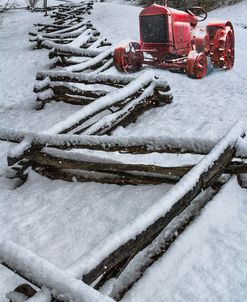 Little Red Antique Snowy Tractor