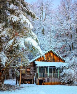 Little Cabin In The Snow Evening Colors