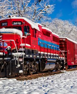 Red Train In The Snow