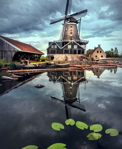 Windmill in the Dutch Countryside in Classic Blues
