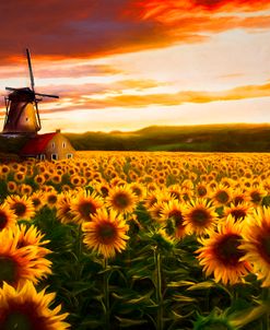 Windmill in the Sunflower Fields Painting