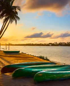 Canoes at Sunrise Painting