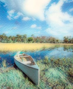 White Canoe in Gentle Colors Painting