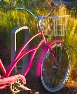 Pink Beach Bike Watercolor Painting