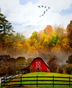 Red Barn in the Mist