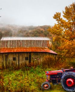 Red Tractor in the Mountain MIsts