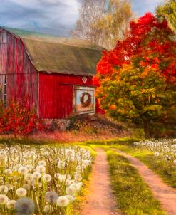 Red Barn in Early Autumn Painting