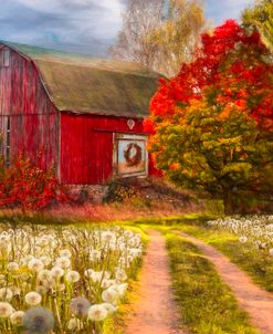 Red Barn in Early Autumn Painting