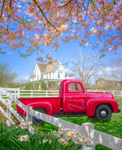 Red Truck in Spring