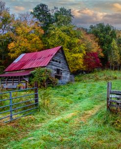 Foggy Red Roof Barn in the Smokies_