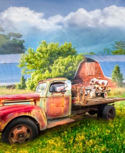 Rusty Old Truck and Red Barns