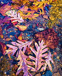 Oak Leaves on the Edge of the Waterfall Painting