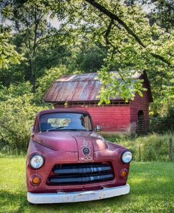 Red Truck in the Middle of Summer in Vertical