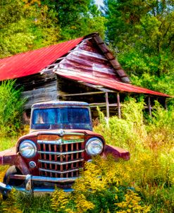 Smoky Mountain Barn and Jeep in the Autumn