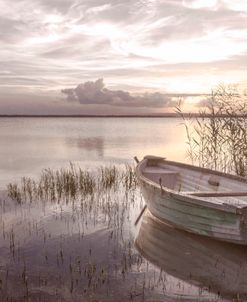 Wooden Rowboat at Soft Sunset