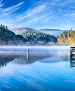 Wood Dock Under Sunrise Autumn Colors