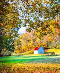 Little White Barn with a Red Roof